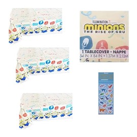Unique Despicable Me Birthday Party Supplies Bundle Pack includes Plastic Table Cover Decorations - 3 Count