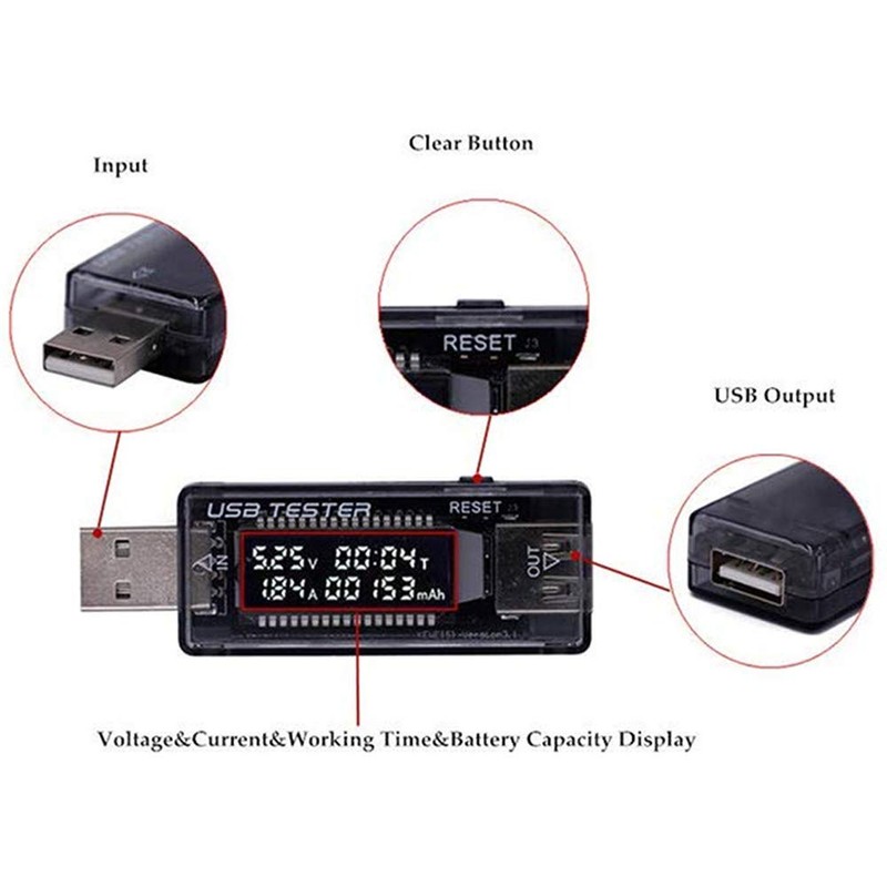 JacobsParts USB Power Meter Voltage Current Capacity Tester 5-20V 3A