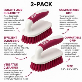 2-Pack Scrub Brushes with Rubber Grip – Heavy-Duty Bristles for Bathroom, Tile, Grout, Shower, Sink & Floor Cleaning – Dependable Industries