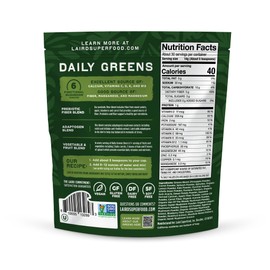 Laird Superfood Prebiotic Daily Greens Powder – Essential Vitamins & Minerals - Prebiotic Fiber, Adaptogen and Fruits & Vegetables – Supports Gut Health – Non-GMO, Vegan - 14.8 oz Bag, Pack of 1