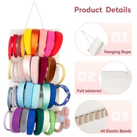JOYMOMO Hanging Headband Holder for Girls,Felt Headband Organizer Headband Storage Holder Organizer for Headband (without Headbands) (40 Slots Cream)