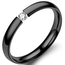 2mm Classical Simple Plain Stainless Steel Stackable Cubic Zircon Wedding Band Ring (Black, 7)