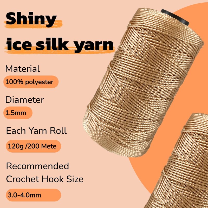 1 Pack Silk Yarn-100% Nylon for Crocheting Summer Hat，Bag,3ply,120g, Khaki