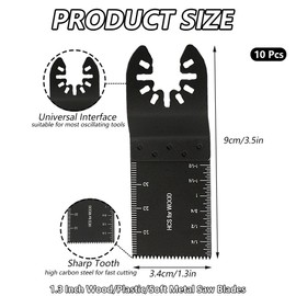 10Pcs Oscillating Tool Blades Professional Universal Oscillating Saw Blades Wood Multitool for Metal Plastic Cut Blades Fit Cable Black