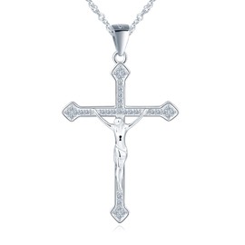 MICGIGI Women's Cross Shape 925 Sterling Silver Necklace Cubic Zirconia Pendant Necklace Silver, Silver