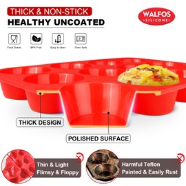 Walfos Silicone Muffin Pan - 12 Cups Regular Silicone Cupcake Pan, Non-stick Great for Making Muffin Cakes, Tart, Bread - BPA Free and Dishwasher Safe