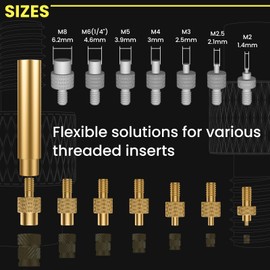 HONSNKS 2 Sets Heat-Set Insert Tips, 3D Printer Soldering Tips for Thread Inserts M2 M2.5 M3 M4 M5 M6 M8, Heat Soldering Iron Tips Set with Storage Box for Plastic 3D Printer Components