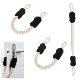 Shoyisenka 3 Pcs Door Stopper Latch, 60cm Cotton Rope Door Stopper, Anti-Collision Door Stop Stoppers, Door Handles Rope Stopper, Door Handle Protection Rope (Black)