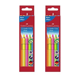 Faber-Castell Jumbo Grip Neon 110994 Colouring Pencils, Pack of 5 (1, Twin Pack)
