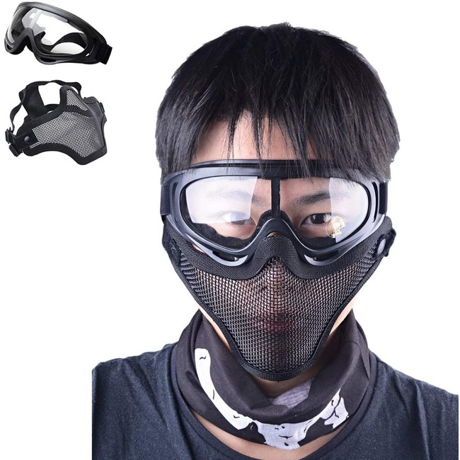 Outgeek Airsoft Half Face Mask Steel Mesh And Goggles Set 