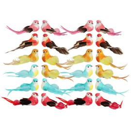 com-four® 24 x Decorative Birds, Artificial Birds in 5 Colourful Designs, Winter Birds with Feathers and Metal Clip, Decorative Bird for Year-Round Decoration, Decorative Feather (24 x Large Birds)
