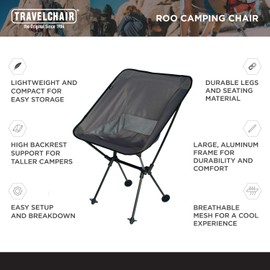 TravelChair Roo Camping Chair, Wide & High, Black