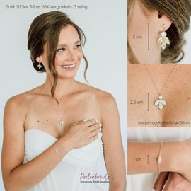 Schmuckset gold Braut - premium Zirkonia 925 Brautschmuck Set gold mit Perlen - hochwertiges Hochzeitschmuckset - Damen Schmuck Set Geschenk Braut Hochzeit