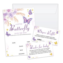 Boho Butterfly Baby Shower Invitation Cards With Envelopes, Diaper Raffle Tickets, Baby for Book 100 piece set, Gender Reveal Party for Baby Boys & Girls, Gender Neutral Party Supplies/tz-a009