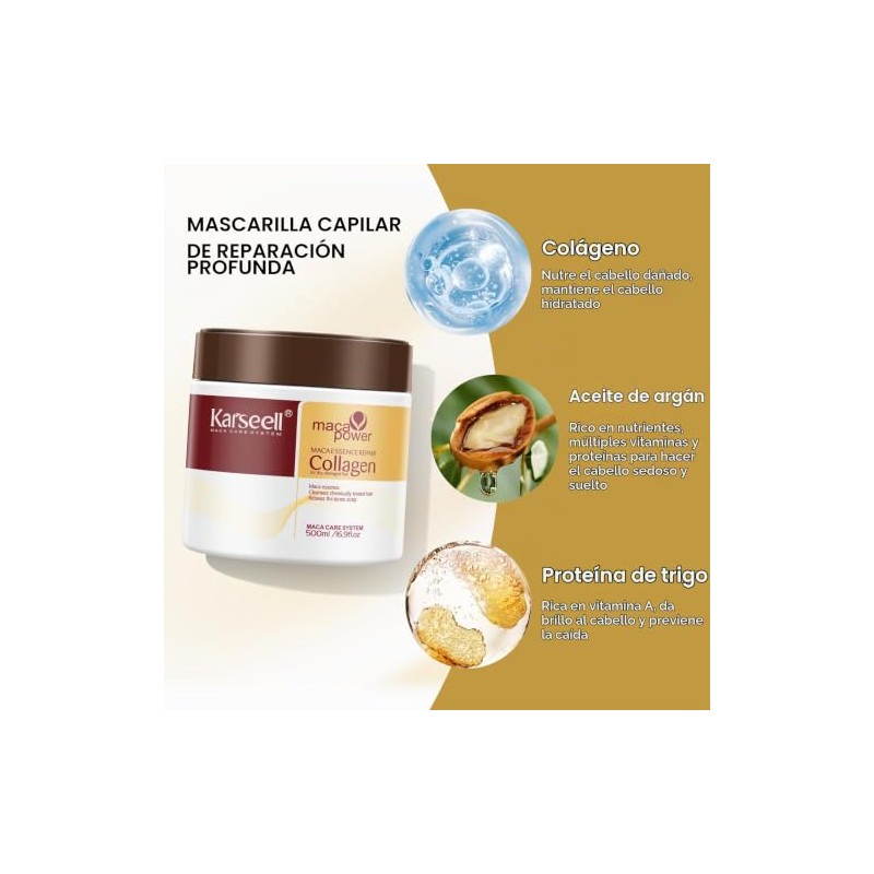 Karseell Mascarilla Capilar de Colágeno 2x500ml para Cabello Seco Dañado