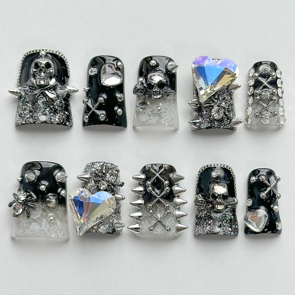 Halloween Luxury Press on Nails Short Duck Handmade 3D Unique