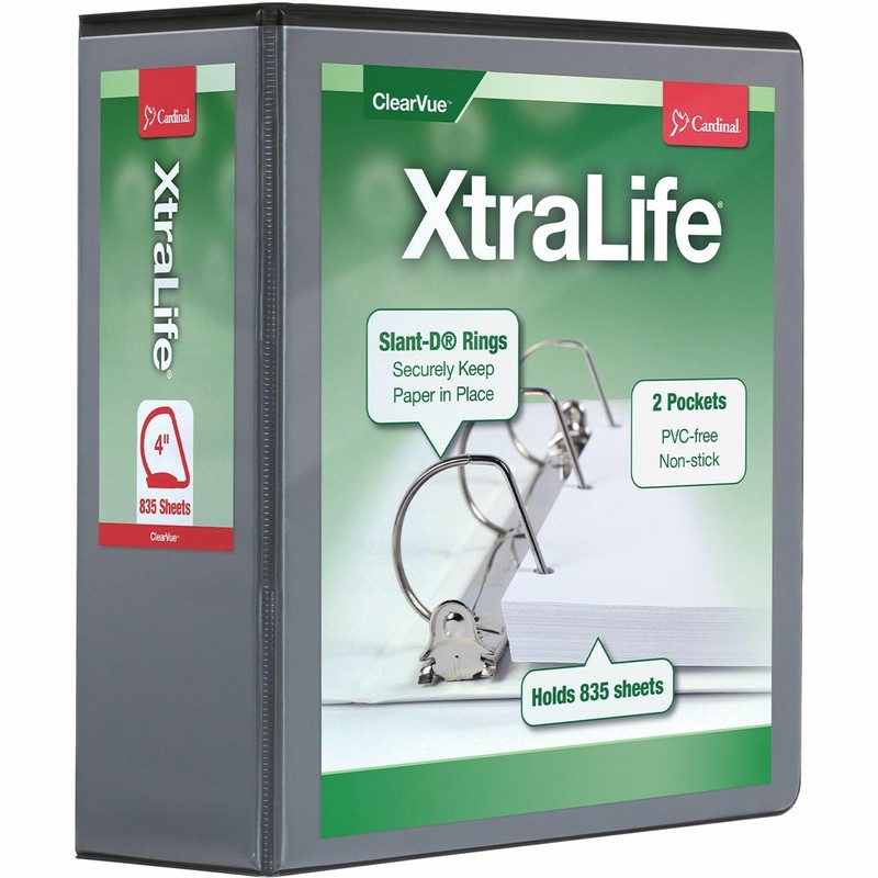 Cardinal XtraLife ClearVue Non-Stick Locking Slant-D Ring Binder, 4", Black