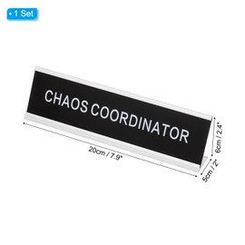 PATIKIL Funny Nameplate, 8"x2" Novelty Desk Sign Plaque Aluminum Desk Name Plate with Base for Office, Silver White (Chaos Coordinator)