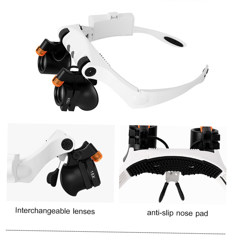 Headband Magnifier Eye Loupes Eyeglass Style Hands-Free Magnifying Multiple Magnifications