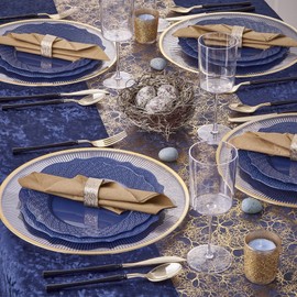 SILVER SPOONS Floral Embossed Plastic Dessert Plates for Party (20 PC) Heavy Duty Disposable Dinner Set 7.5", Fine China Look Dishes for Baby Showers, Birthdays, Weddings & Events - Blue