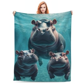 Cute Hippo Blanket Gifts for Women Hippo Lovers, Ocean Animal Hippo Themed Throw Blankets, Soft Cozy Lightweight Plush Throws for Living Room Sofa Couch Home Decor 50x60in