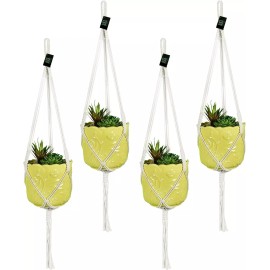 Livalaya Macrame Plant Hangers Hanging Planter - 4 Pack Indoor or Outdoor, 3 Legs 42 Inch