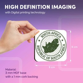 Destination Vinyl ltd Great Coasters (Set of 4) Square - Republic Of South Africa Map Travel Drink Glossy Coasters/Tabletop Protection for Any Table Type #5397