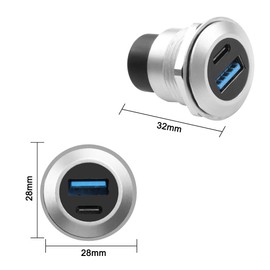 XMSJSIY USB 3.0 Type-C Panel Threaded Fixed Mount Coupler Adapter USB A/Type C 20V 3A 60W Female to Female with Anti-loosening Gasket Chassis Panel Mount Socket Connector Data Transfer (Round)