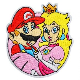 Mario Game Character Holding Princess Peach 3.5 Inches Tall Embroidered Patch