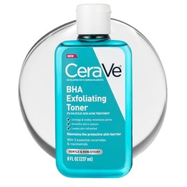 CeraVe BHA Exfoliating Facial Toner for Pore Minimizing & Smoother Skin with Ceramides, 2% Salicylic Acid & Niacinamide, Oil Control, Anti-Acne, Fragrance-Free, Safe for Sensitive Skin, 8oz