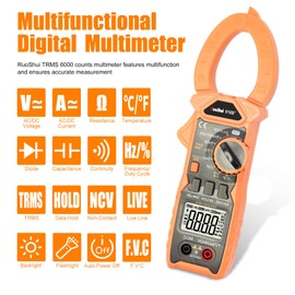 RuoShui Digital Clamp Meter Multimeter 1000A TRMS 6000 Counts Auto Ranging Ampmeter AC/DC Current Clamp Volt Meter Voltage Tester,VFC,LOZ Mode,Inrush Current Voltage Hz/% Resistance Tempera Continuity