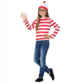 DECEED Halloween Cosplay Dress Worry Costume Children's Long Sleeve Striped 3-Piece Set (Large)