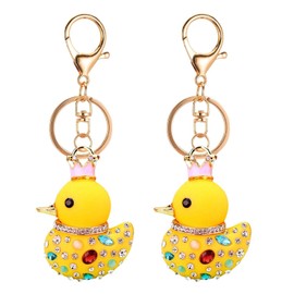 2 Pieces Cartoon Duck Keychains, Cute Animal Keychains, Rhinestone Keychains, Women Keychain, yellow, Unit size, Modern