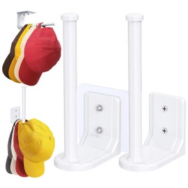 Ginyoyo 2 Pack Hat Organizer, Hat Rack for Wall, Strong Adhesive Hat Hooks, Hat Storage for Baseball Caps, Closet Storage and Organization, White