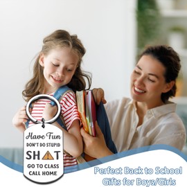 Dorm Room Essential Dont Do Stupid Keychain, Funny Back to School Supplies Keychain Gift for Teenager from Mom, College Essentials for Guys for Son Daughter, College Presents Be Safe Have Fun