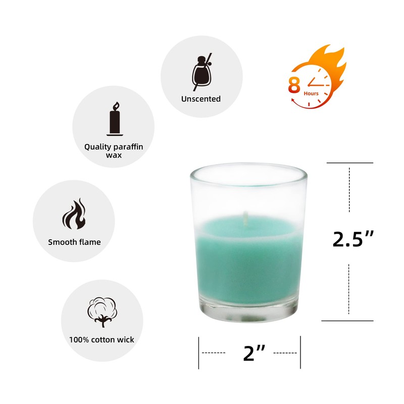 Zest Candle 12-Piece Votive Candles, Aqua Round Glass