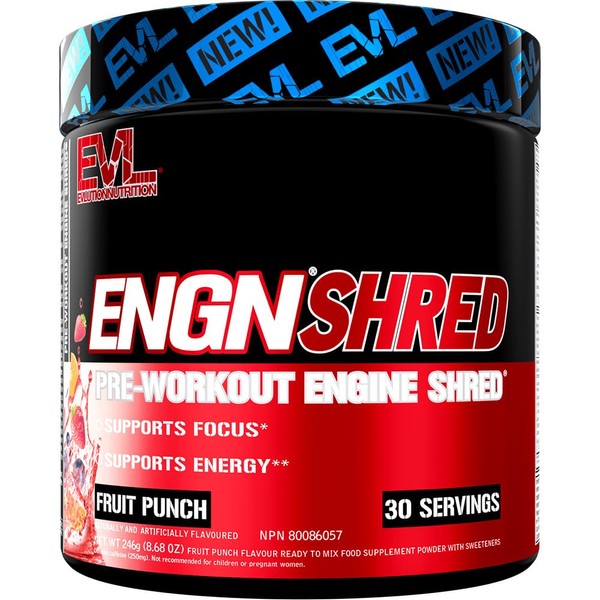 Shredding Pre Workout Powder - Evlution Nutrition Ultimate Pre Workout Supplement with L-Carnitine and Capsimax for Intense Body Toning Energy Focus and Gains (30 Servings) - Fruit Punch