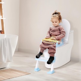 OHKIDS Potty Training Seat with Step Stool, Toddler Toilet Seat w/Ladder, Potty Training Chart, Splash Guard & Upgraded Non-Slip Pads, Kids Foldable Training Toilet Potty Chair for Boys Girls (Blue)