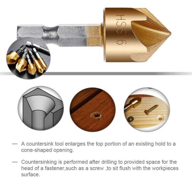 Countersink Drill Bit Set 3 Pcs 1/4'' Hex Shank High
