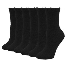 FITU Women's Soft Warm Cozy Fuzzy Socks 6-Pack (BLACK-PE Bag Packing)