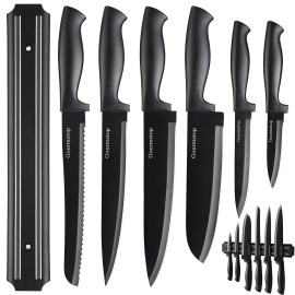 Gourmetop Kitchen Knife Set with No Drilling Magnetic Strip for Kitchen Black Titanium ...