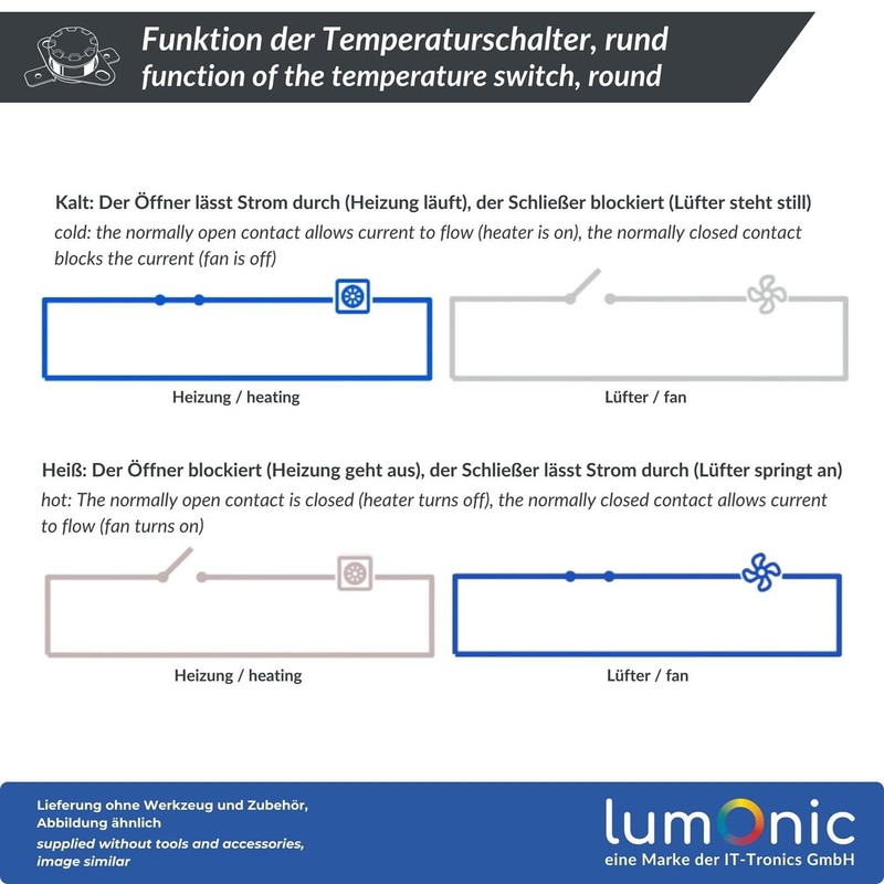 Lumonic KSD301 Thermal Switch 60°C Opener 250V 10A Temperature Switch
