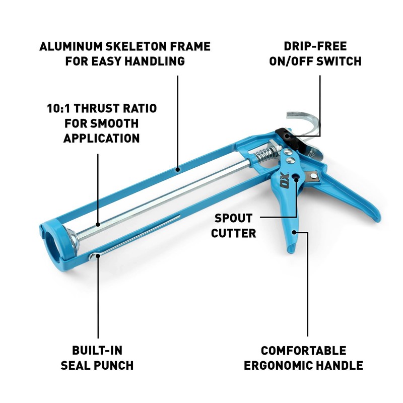 OX10-Ounce Skeleton Caulk Gun | 10:1 Thrust Ratio OX-T046206