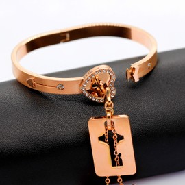 Uloveido Women Men Couple Jewellery Set Key Necklace Heart Lock Zirconia Bracelet for Girls Boys Y474, Metal, Cubic Zirconia