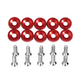 JNNJ 10 PCS Bumper Fender Washer, M6 Fender Washer Engine Bay Dress up Kit, Aluminum Bumper Washer Bolt, Umper Washers Bolt Fastener Kit Compatible with Car License Plate Frame, Engine Bay(Red)
