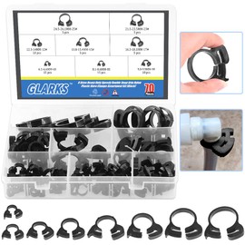 Glarks 70Pcs 8 Size Heavy Duty Black Double Gripping Nylon Hose Clamps Set, 6.6-27.2mm Plastic Snap Ratcheting Clamps Assortment Kit (Black 70Pcs)