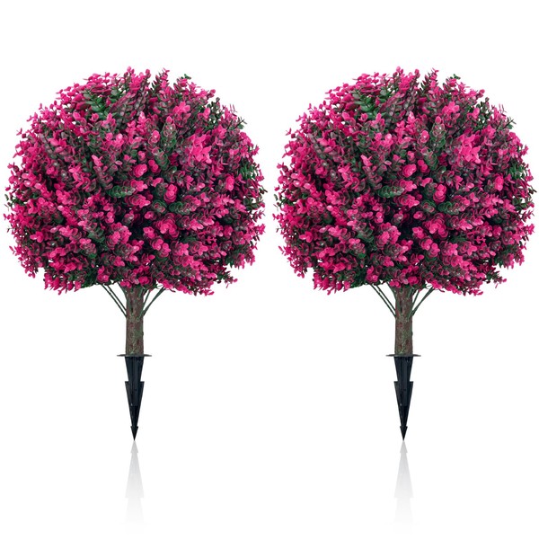 Artificial Topiary Tree with Pink Eucalyptus, Set of 2-17in UV
