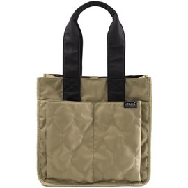 Liz Days Women's Tote Bag, Large Nylon, Tote Bag with Dividers, A4, Lightweight, Elegant, Quilting, Stylish, Shoulder Bag, Work or School Commutes, khaki/black