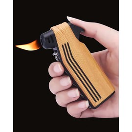 Multifunction Lighter 4 in 1 Lighters Butane Reusable Angled Soft Flame Candle Lighter (Wood grai)