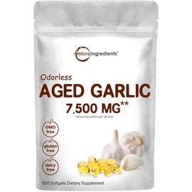 Micro Ingredients Odorless Garlic 7500mg Per Servings, 300 Softgels | 2 Years Aged Garlic Extra...
